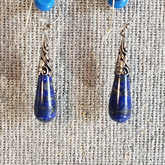 Vintage 925 Sterling Silver Blue Sodalite Stone Earings - Picture 2 of 5